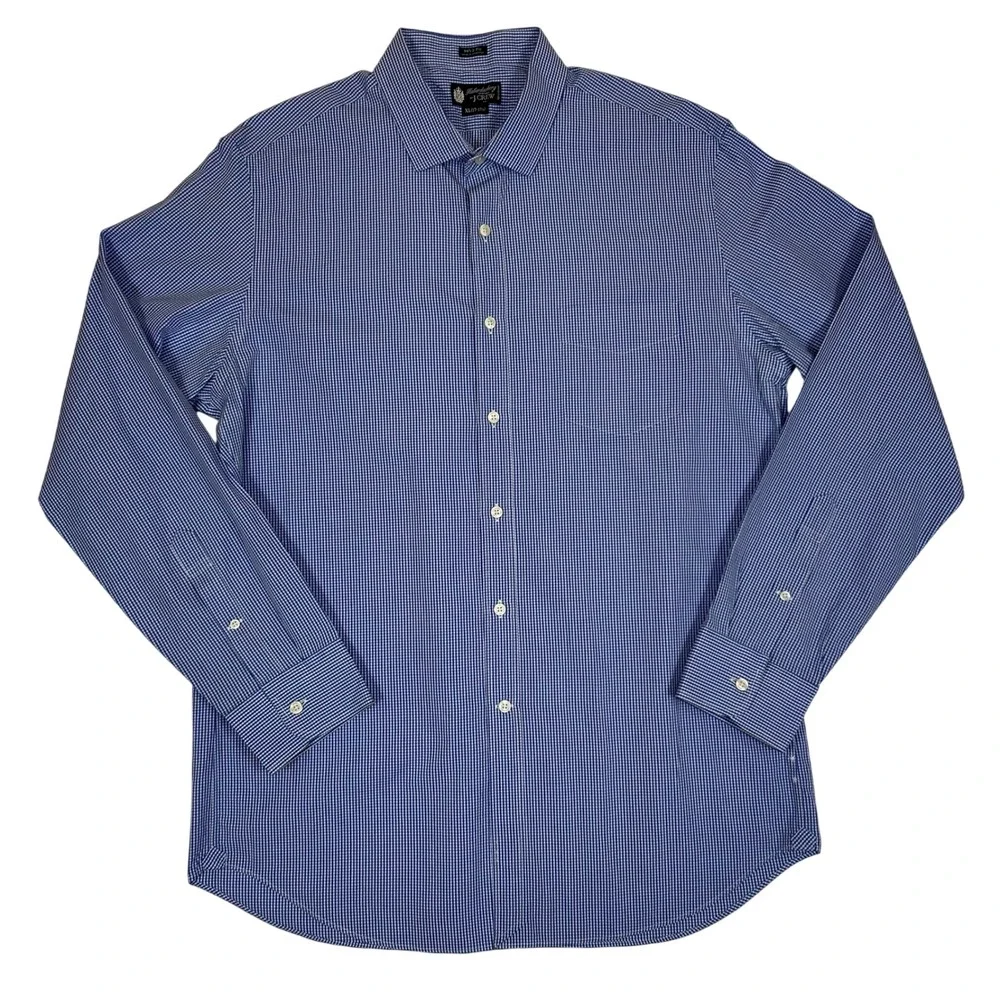 J. Crew Haberdashery Mens XL Blue Gingham 80s 2-Ply Cotton Button Down Shirt VTG